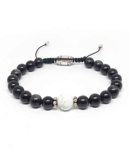 Bracelet homme obsidienne "oeil céleste" et howlite