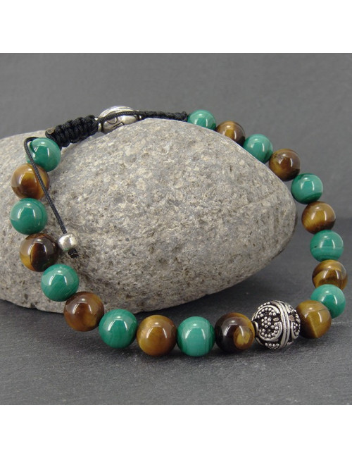 Bracelet homme oeil de tigre et malachite