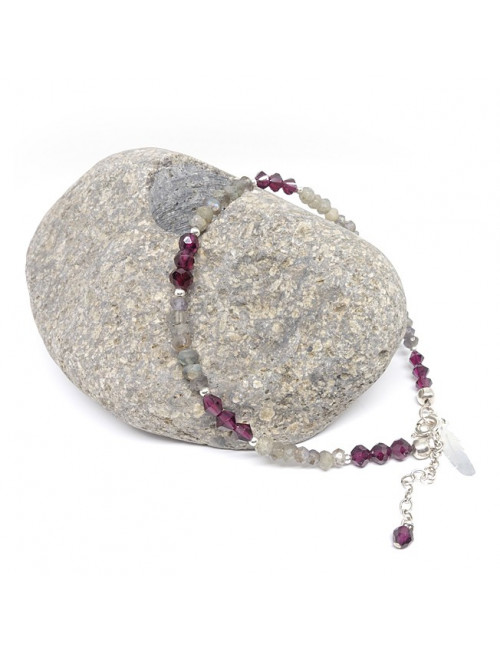 Bracelet fin en labradorite et grenat facetté