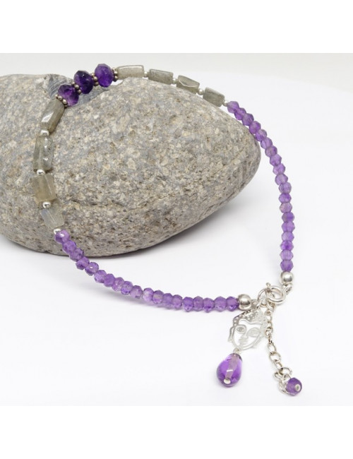 Bracelet fin en améthyste et labradorite