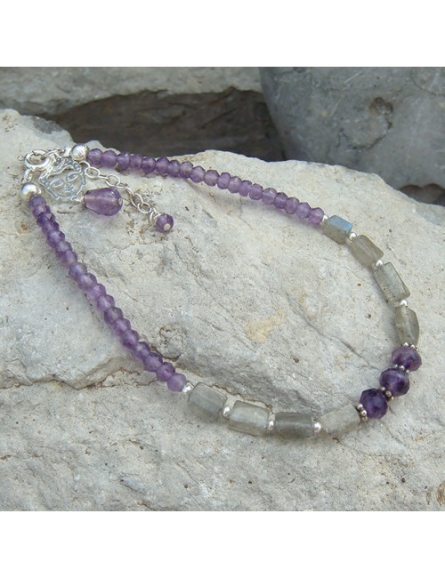 Bracelet fin en améthyste et labradorite