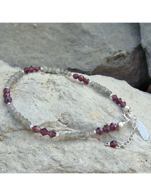 Bracelet fin en labradorite et grenat facetté