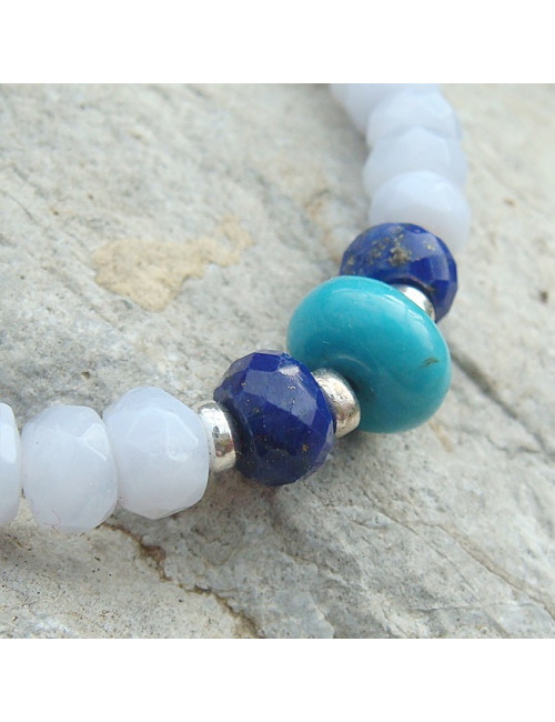 Bracelet calcédoine, lapis lazuli, turquoise et améthyste