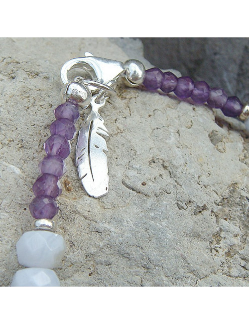 Bracelet calcédoine, lapis lazuli, turquoise et améthyste