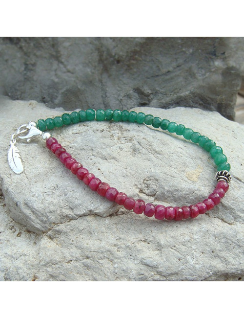 Bracelet en pierre émeraude et rubis
