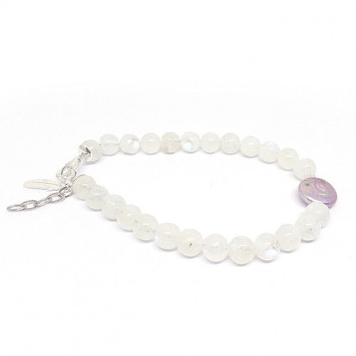 Bracelet pierre de lune et perle biwa, breloque plume d'aigle