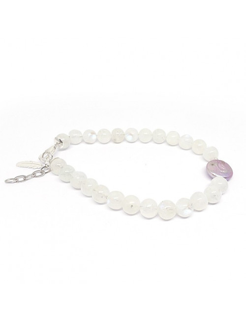 Bracelet pierre de lune et perle biwa, breloque plume d'aigle