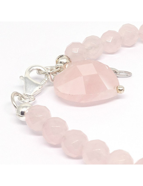 Bracelet  quartz rose et perles d'eau douce avec breloque coeur