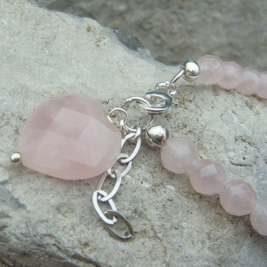 Bracelet turquoise, quartz rose et ambre