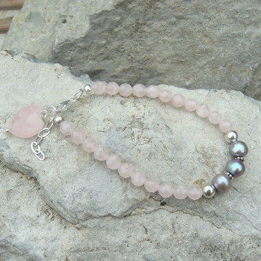 Bracelet turquoise, quartz rose et ambre