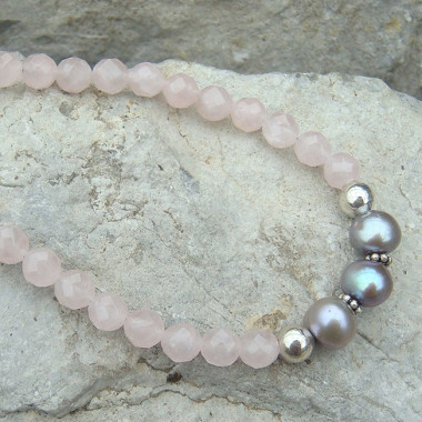 Bracelet turquoise, quartz rose et ambre