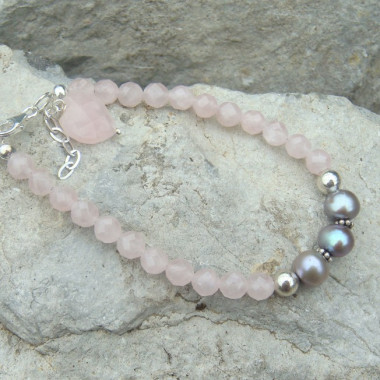Bracelet turquoise, quartz rose et ambre