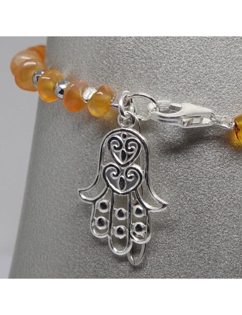 Bracelet  agate de feu et hématite avec la main de fatma
