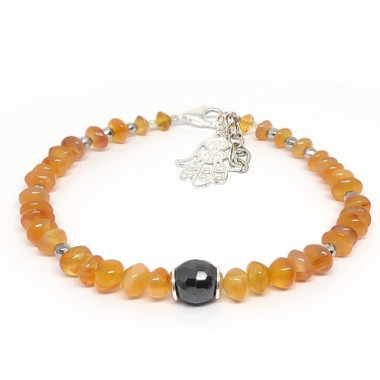 Bracelet turquoise, quartz rose et ambre