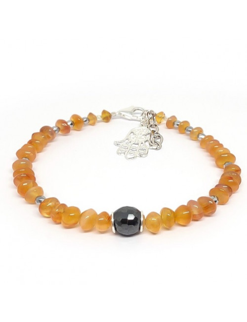 Bracelet  agate de feu et hématite avec la main de fatma