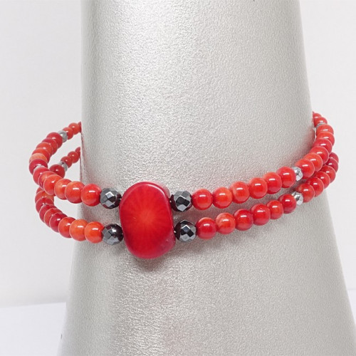 Bracelet corail et quartz rose