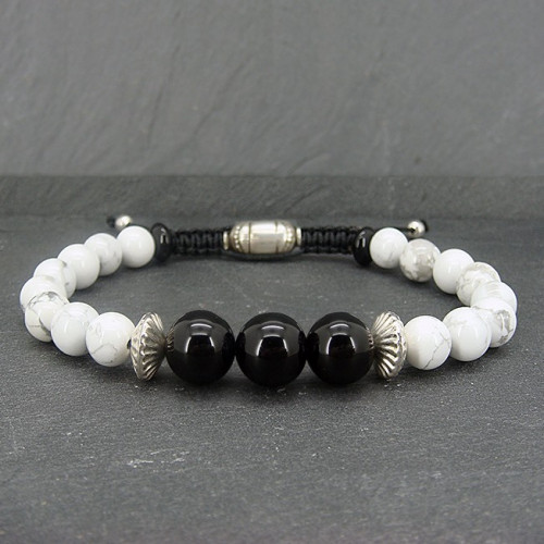 Bracelet homme howlite et onyx grosses perles