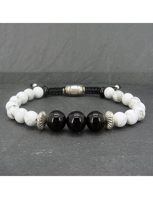 Bracelet homme howlite et onyx grosses perles Bracelet homme howlite et onyx grosses perles