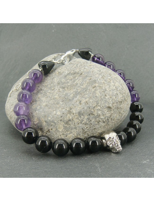 Bracelet homme oeil de taureau et obsidienne