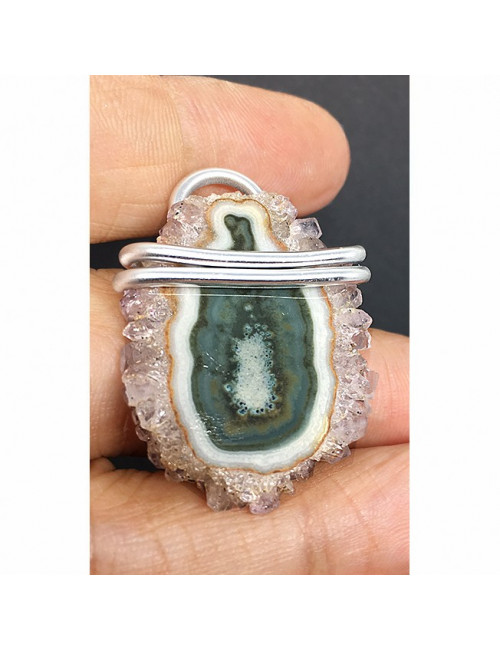Pendentif énergétique tranche de stalactite d'Améthyste
