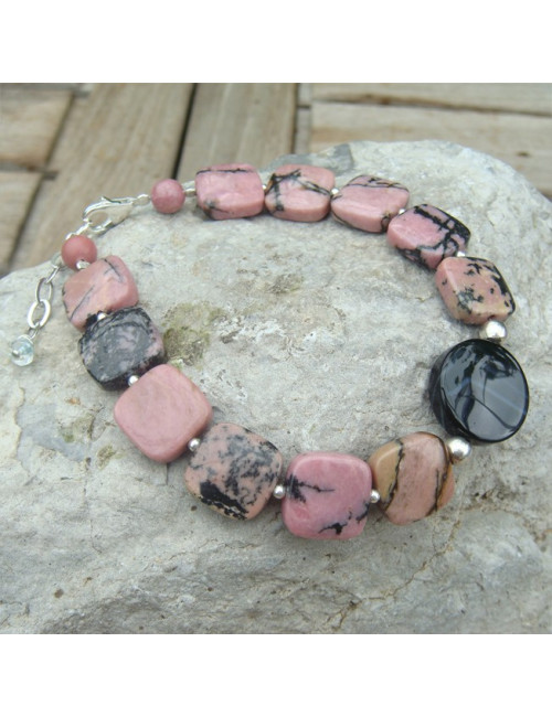 Bracelet rhodonite et onyx
