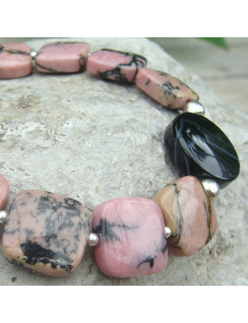 Bracelet rhodonite et onyx