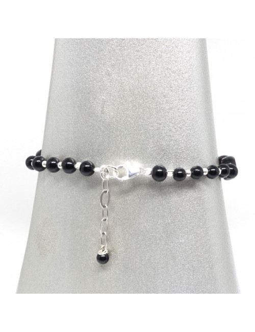 Bracelet rhodonite et onyx, perles facettées et rondes