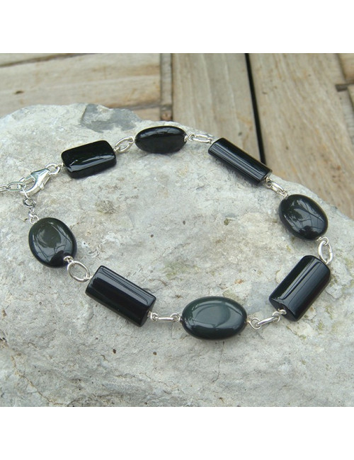 Bracelet perles  obsidienne noire