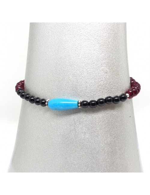 Bracelet grenat, onyx et turquoise, breloque "ancre"