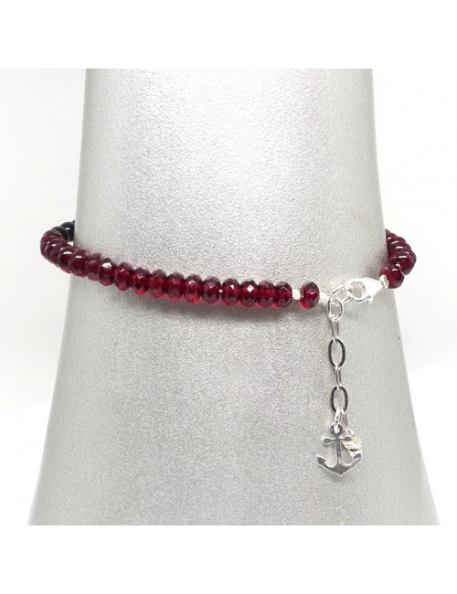 Bracelet grenat, onyx et turquoise, breloque "ancre"