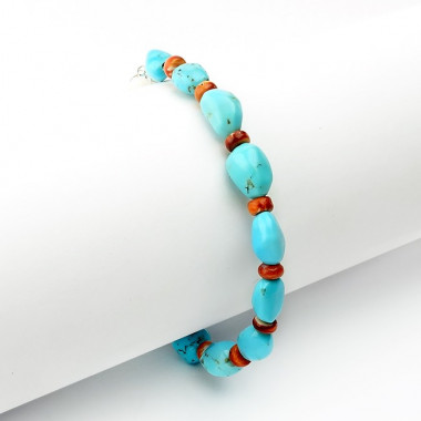 Bracelet corail et turquoise,  petites perles ag925