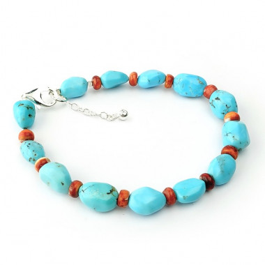 Bracelet corail et turquoise,  petites perles ag925