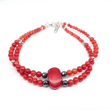 Bracelet corail et quartz rose