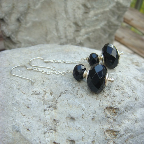 Boucles d'oreilles pendantes en onyx et argent 925