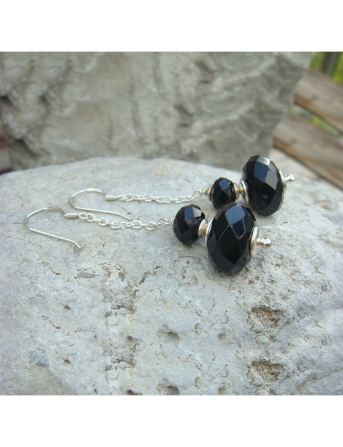 Boucles d'oreilles pendantes en onyx et argent 925