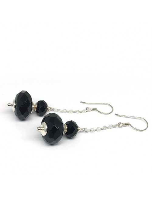 Boucles d'oreilles pendantes en onyx et argent 925