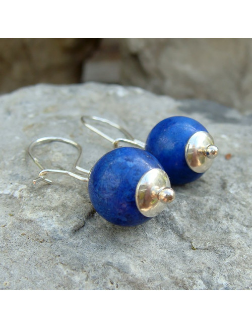 Boucles d'oreilles perles rondes lapis lazuli
