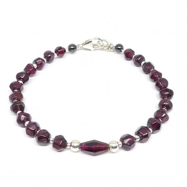 Bracelet grenat, onyx et turquoise, breloque "ancre"