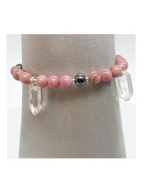 Bracelet rhodonite, hématite et cristaux de roche