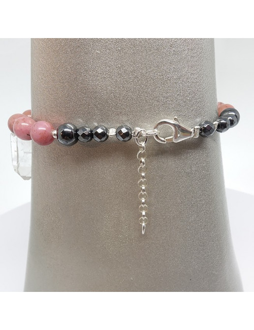 Bracelet rhodonite, hématite et cristaux de roche