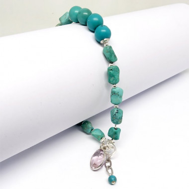 Bracelet turquoise et améthyste facettée, breloque Bouddha