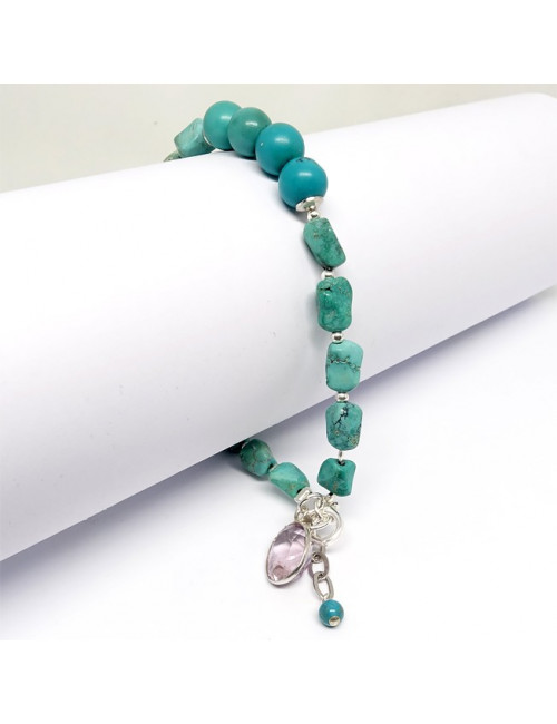 Bracelet turquoise et améthyste facettée en breloque