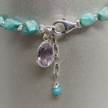 Bracelet turquoise et améthyste facettée, breloque Bouddha