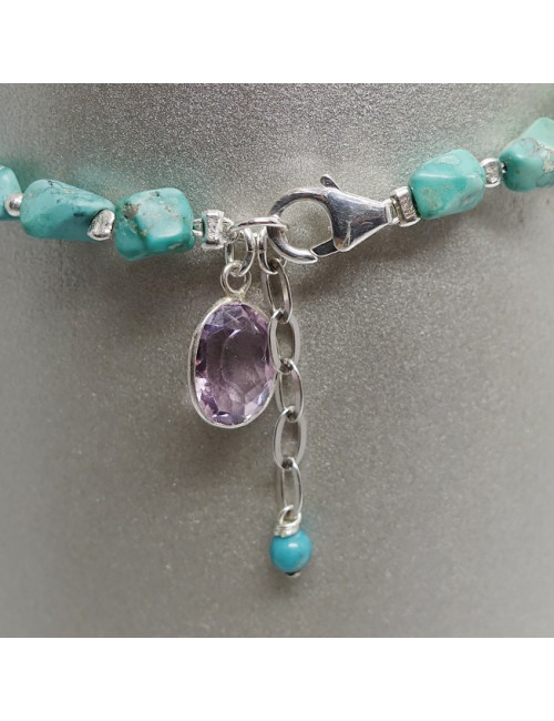 Bracelet turquoise et améthyste facettée en breloque