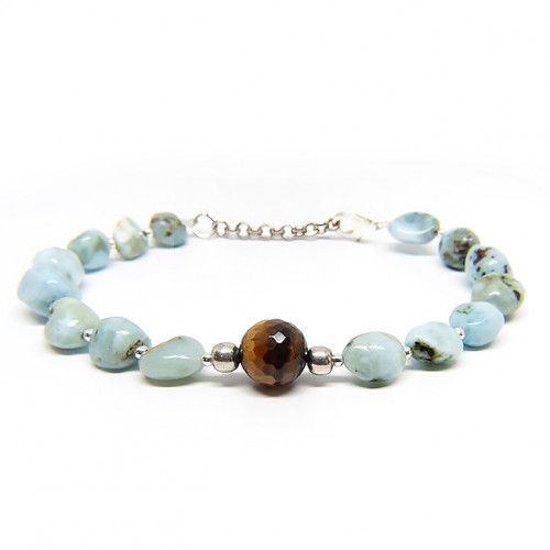 Bracelet larimar et oeil de tigre