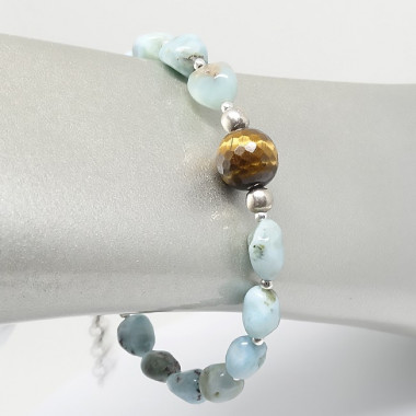 Bracelet larimar et oeil de tigre