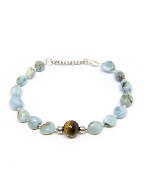 Bracelet larimar et oeil de tigre Bracelet larimar et oeil de tigre