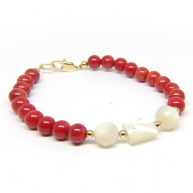 Bracelet corail et quartz rose