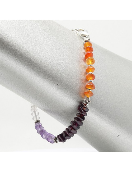 Bracelet grenat, cornaline, améthyste et pierre de lune