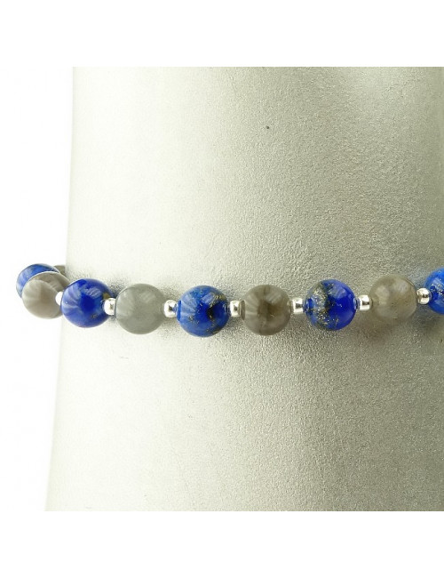Bracelet labradorite et lapis lazuli, une à une